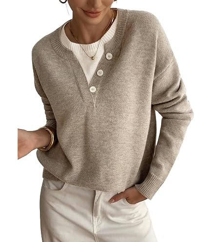 SOLY HUX Pullover Henley Sweaters for Women Long Sleeve Business